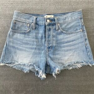 Madewell Shorts Women 25 Blue Relaxed Denim Short Button Fly Raw Hem Medium Wash